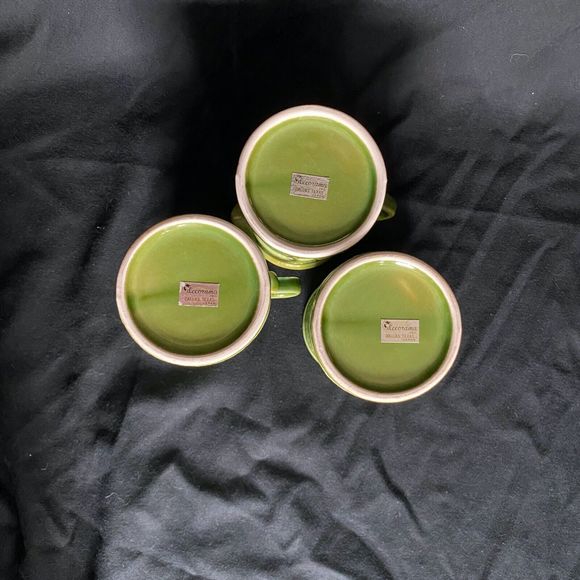 Pair Vintage Green Coffee Mugs and Creamer 1960-70's Decorama Japan - Picture 2 of 6